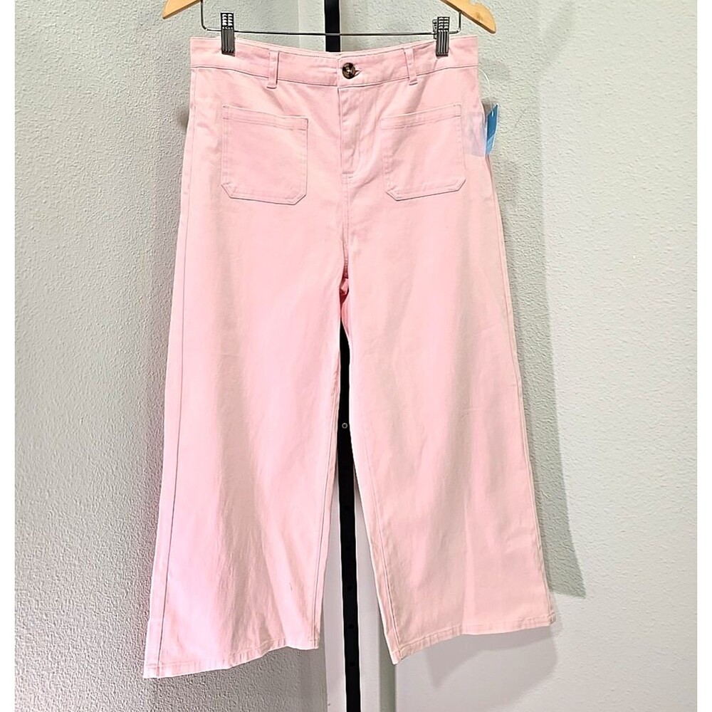 NWT Wurl Wide Leg Cropped Ankle Pants Womens XL Pastel Pink Minimallst Pockets